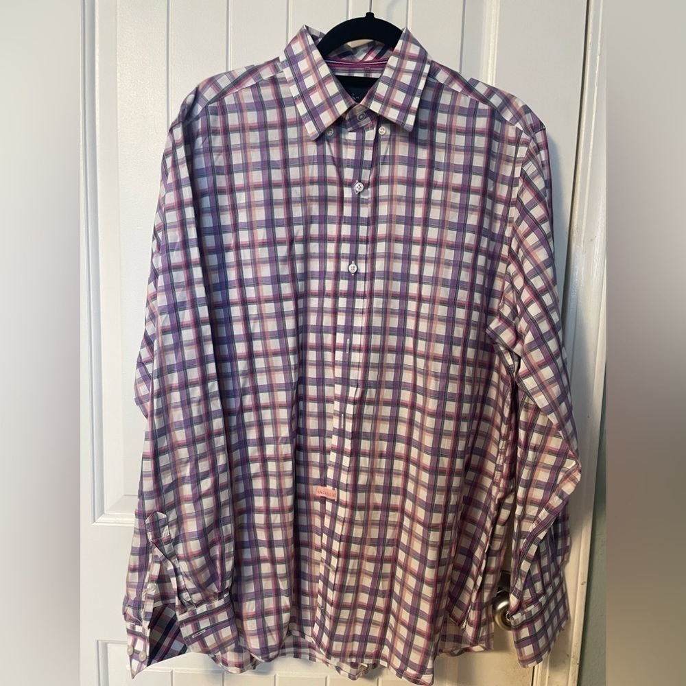 Tailorbyrd Collection Cotton Plaid Long Sleeve Button Down Dress Shirt Size L